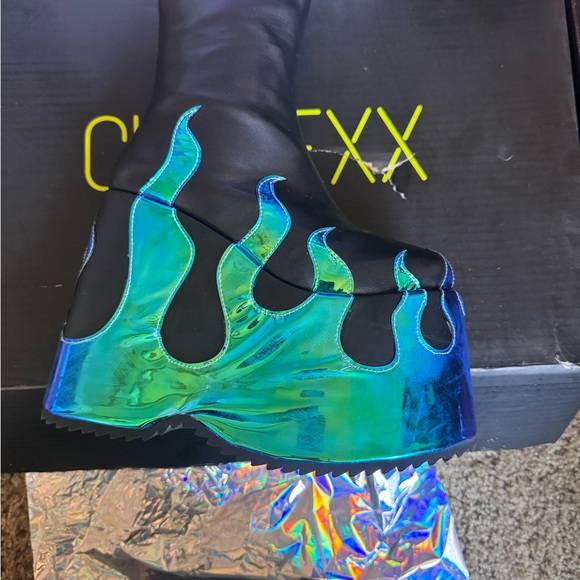 Club Exx CERULEAN FLAME PLATFORM BOOTS - Picture 1 of 6